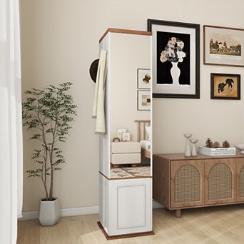 360° Rotating Storage Cabinet with Full-Length Mirror