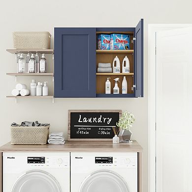 Navy Blue Shaker 36" Solid Wood Wall Cabinet