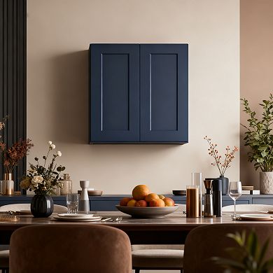 Navy Blue Shaker 30" Solid Wood Wall Cabinet