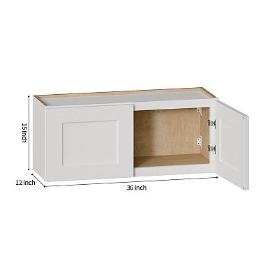 Solid Wood Shaker Short Wall Cabinet 36"W x 12"D x 15"H Painted White