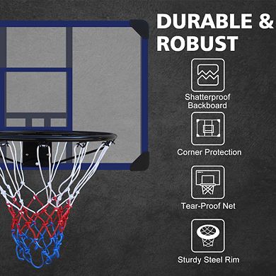 Wall Mounted Basketball Hoop Set with 35 Inch Shatterproof Folding Backboard