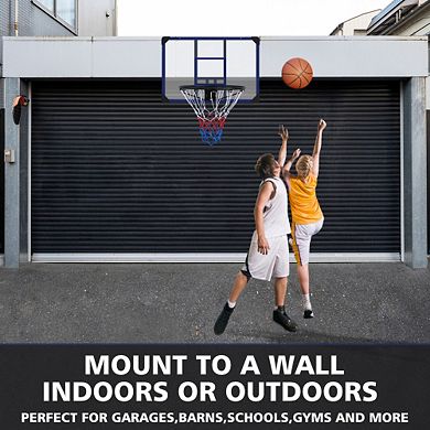 Wall Mounted Basketball Hoop Set with 35 Inch Shatterproof Folding Backboard