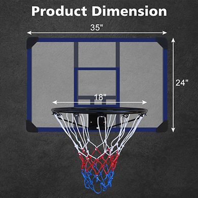 Wall Mounted Basketball Hoop Set with 35 Inch Shatterproof Folding Backboard
