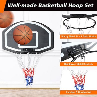 Wall Mounted Basketball Hoop Set with 28.5 Inch Shatterproof Folding Backboard