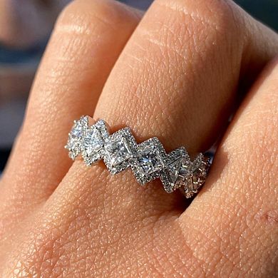 925 Silver Plated Princess Cut CZ Unique Wedding Ring