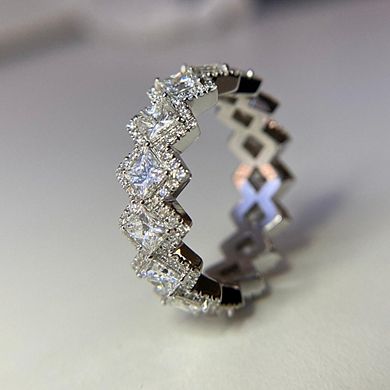 925 Silver Plated Princess Cut CZ Unique Wedding Ring