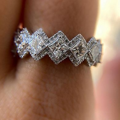 925 Silver Plated Princess Cut CZ Unique Wedding Ring