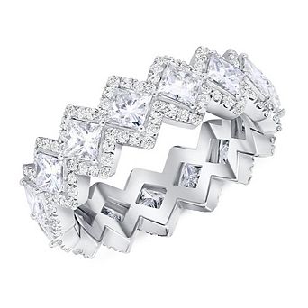 925 Silver Plated Princess Cut CZ Unique Wedding Ring