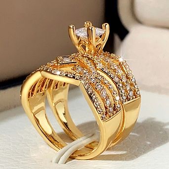 2 pc Cubic Zirconia Ring Set for Women Luxury Wedding Accessories Jewelry