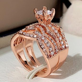 2 pc Cubic Zirconia Ring Set for Women Luxury Wedding Accessories Jewelry