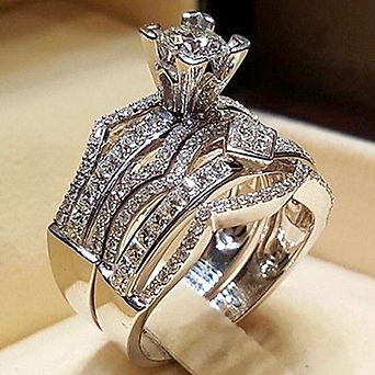 2 pc Cubic Zirconia Ring Set for Women Luxury Wedding Accessories Jewelry