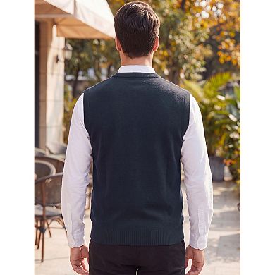 Men's Formal Lightweight V-Neck Sleeveless Plaid Pattern Knit Sweater Vest