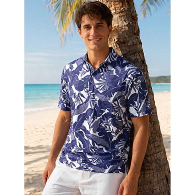 Men's Printed Polo Shirt Short Sleeve Breathable Casual Patterned Golf Shirts