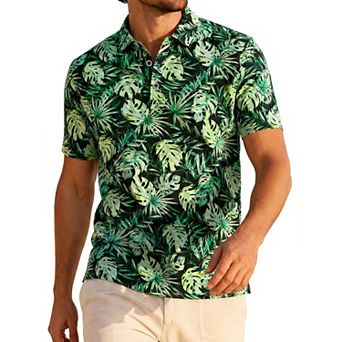 Men's Printed Polo Shirt Short Sleeve Breathable Casual Patterned Golf Shirts