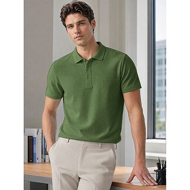 Men's Polo Shirt Short Sleeve Stretch Solid Breathable Casual Golf Shirts