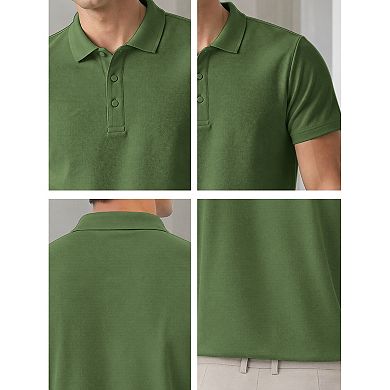 Men's Polo Shirt Short Sleeve Stretch Solid Breathable Casual Golf Shirts