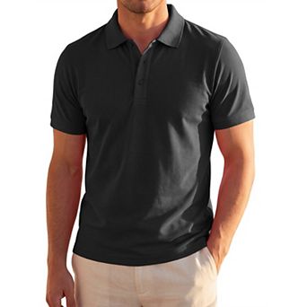 Men's Polo Shirt Short Sleeve Stretch Solid Breathable Casual Golf Shirts
