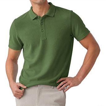 Men's Polo Shirt Short Sleeve Stretch Solid Breathable Casual Golf Shirts