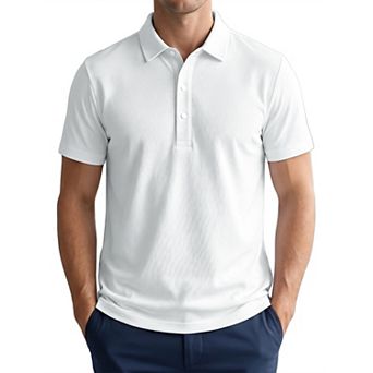 Men's Polo Shirt Short Sleeve Stretch Solid Breathable Casual Golf Shirts