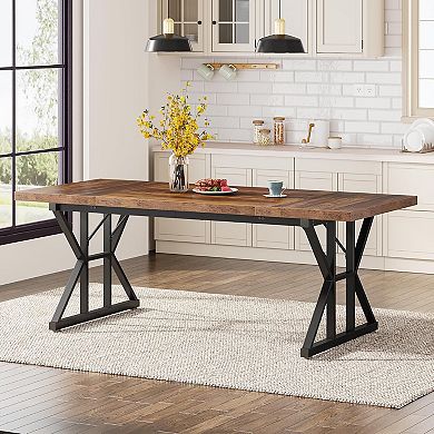 Tribesigns Wood Dining Table, Farmhouse 70.8" Kitchen Table for 6 People