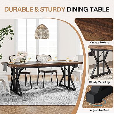 Tribesigns Wood Dining Table, Farmhouse 70.8" Kitchen Table for 6 People
