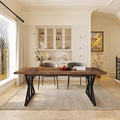 Tribesigns Wood Dining Table, Farmhouse 70.8" Kitchen Table for 6 People