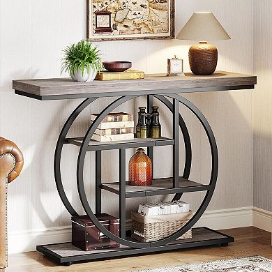 Tribesigns 41.3" Console Table, Industrial 4-Tier Sofa Entryway Table with Circle Base