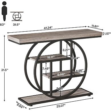 Tribesigns 41.3" Console Table, Industrial 4-Tier Sofa Entryway Table with Circle Base