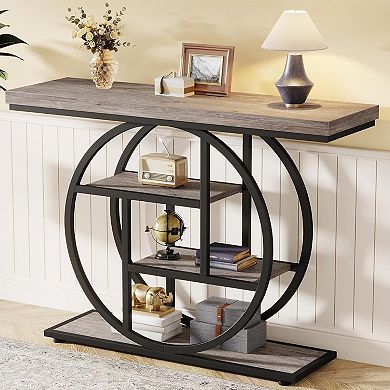 Tribesigns 41.3" Console Table, Industrial 4-Tier Sofa Entryway Table with Circle Base