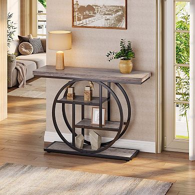 Tribesigns 41.3" Console Table, Industrial 4-Tier Sofa Entryway Table with Circle Base
