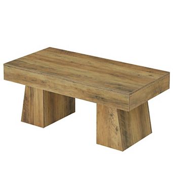 Tribesigns 47" Coffee Table Farmhouse Light Brown Wood Rectangular Living Room Table