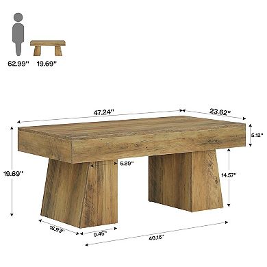 Tribesigns 47" Coffee Table Farmhouse Light Brown Wood Rectangular Living Room Table