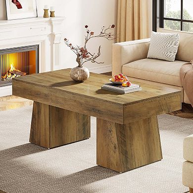 Tribesigns 47" Coffee Table Farmhouse Light Brown Wood Rectangular Living Room Table