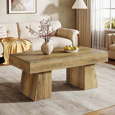Tribesigns 47" Coffee Table Farmhouse Light Brown Wood Rectangular Living Room Table