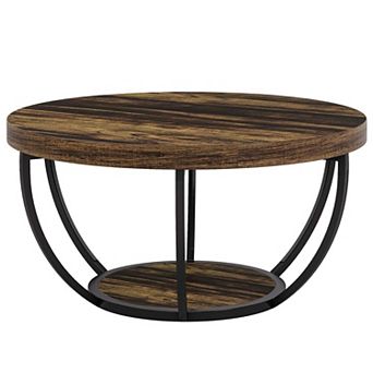Tribesigns 31.7" Round Industrial Coffee Table with 2 tier Storage Shelves
