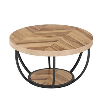 Tribesigns 31.7" Round Industrial Coffee Table with 2 tier Storage Shelves