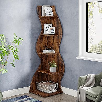 Tribesigns 5-Tier Corner Shelf, Modern Wall Corner Bookshelf Bookcase