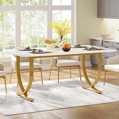Tribesigns 63" Dining Table, Modern Kitchen Table with Faux Marble Table Top