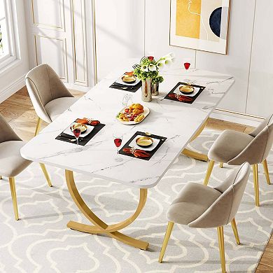 Tribesigns 63" Dining Table, Modern Kitchen Table with Faux Marble Table Top