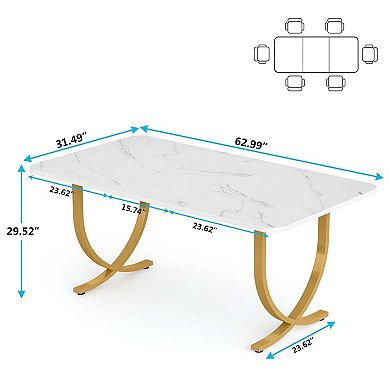 Tribesigns 63" Dining Table, Modern Kitchen Table with Faux Marble Table Top