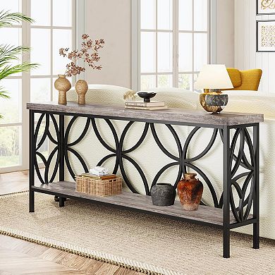 Tribesigns 2-Tier Console Table, 70.9" Industrial Sofa Table Behind Couch