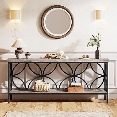 Tribesigns 2-Tier Console Table, 70.9" Industrial Sofa Table Behind Couch