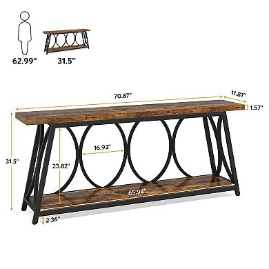 Tribesigns 2-Tier Console Table, 70.9" Industrial Sofa Table Behind Couch with Shelves