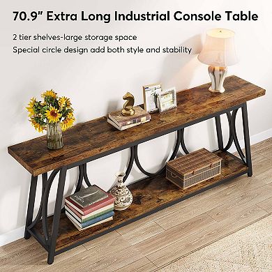 Tribesigns 2-Tier Console Table, 70.9" Industrial Sofa Table Behind Couch with Shelves