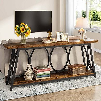 Tribesigns 2-Tier Console Table, 70.9" Industrial Sofa Table Behind Couch with Shelves