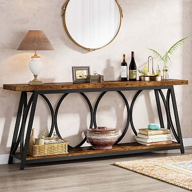 Tribesigns 2-Tier Console Table, 70.9" Industrial Sofa Table Behind Couch with Shelves