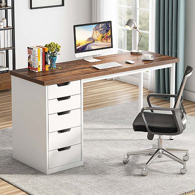 Tribesigns 47" Computer Desk with 5 Drawers, Modern Study Table Writing Desk