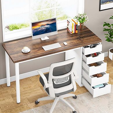 Tribesigns 47" Computer Desk with 5 Drawers, Modern Study Table Writing Desk