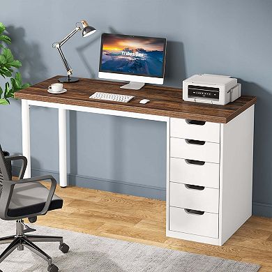 Tribesigns 47" Computer Desk with 5 Drawers, Modern Study Table Writing Desk