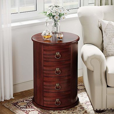 Tribesigns Wood End Table Vintage Nightstand With 4 Drawers